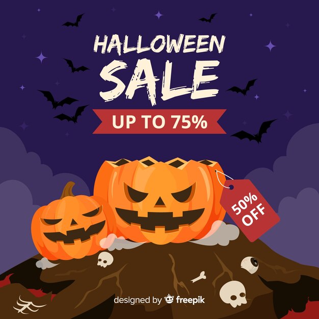 Halloween sales background in flat style