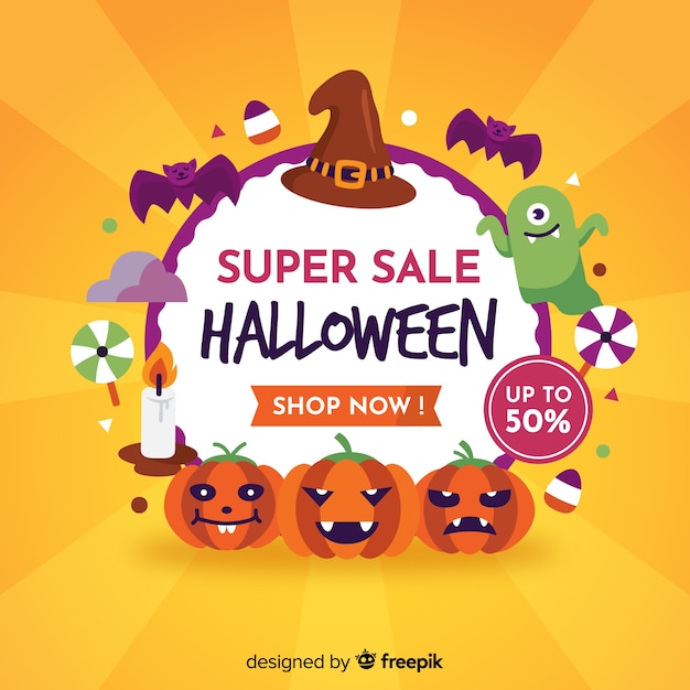 Halloween sales background in flat style