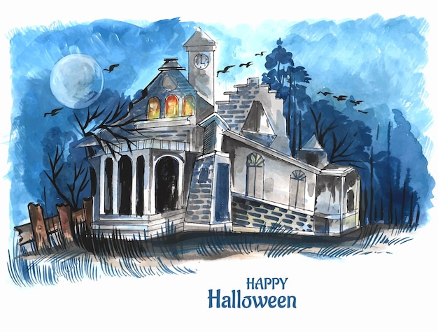 Halloween spooky house watercolor background