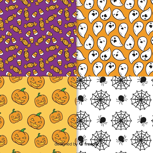 Free vector halloween spooky pattern hand drawn