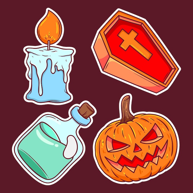 Halloween Sticker Hand Drawn Coloring