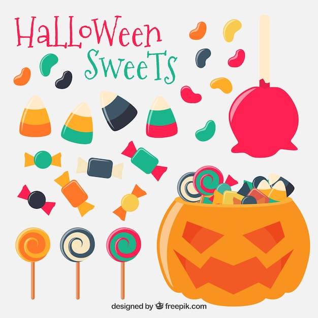 Free Vector halloween sweets with a pumpkin