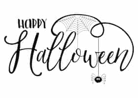 Free vector halloween text background with spider and cobweb