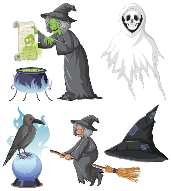 Free vector halloween theme with evil witch