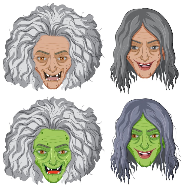 Free Vector halloween theme with heads of witches