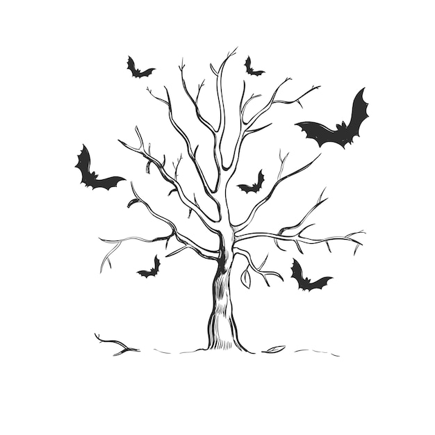 Free Vector halloween tree sketch