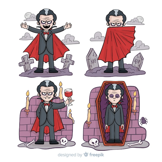 Free vector halloween vampire character collection in different positions