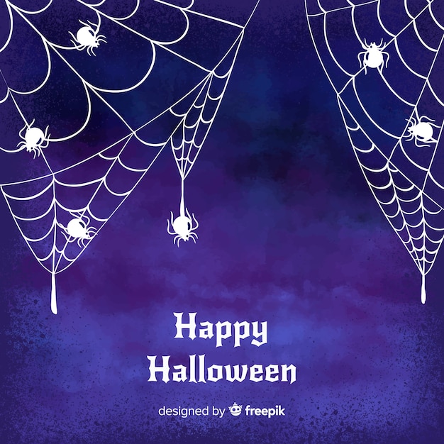 Free Vector halloween watercolor background with spider web