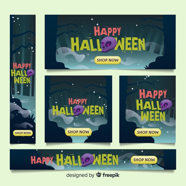 Halloween web banner collection with flat design