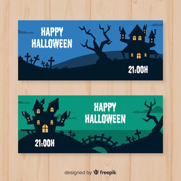 Halloween web banner collection with flat design