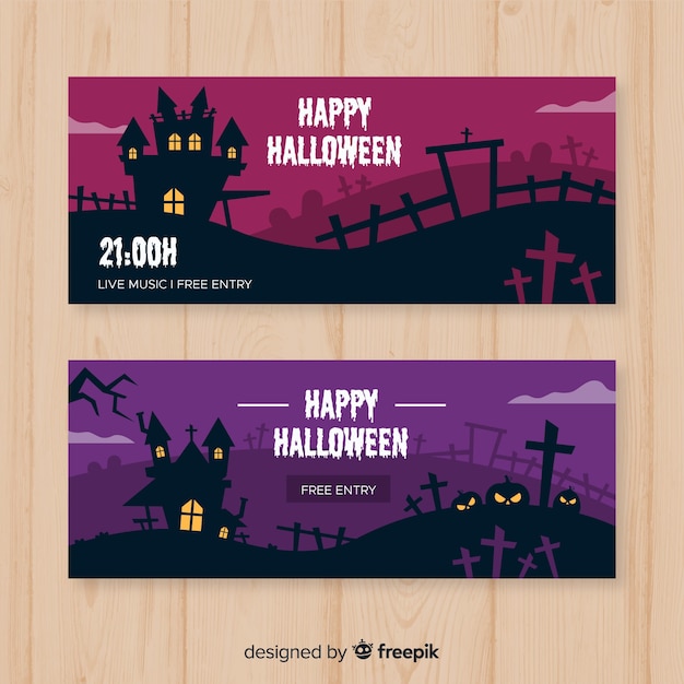 Halloween web banner collection with flat design