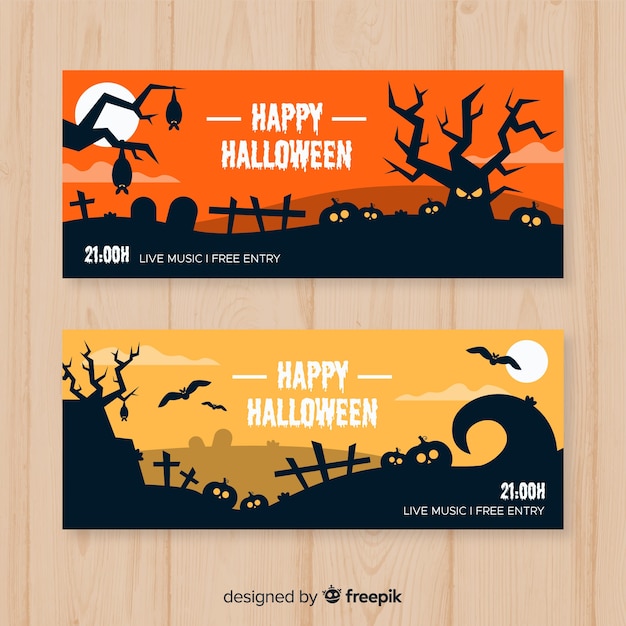 Free Vector halloween web banner collection with flat design