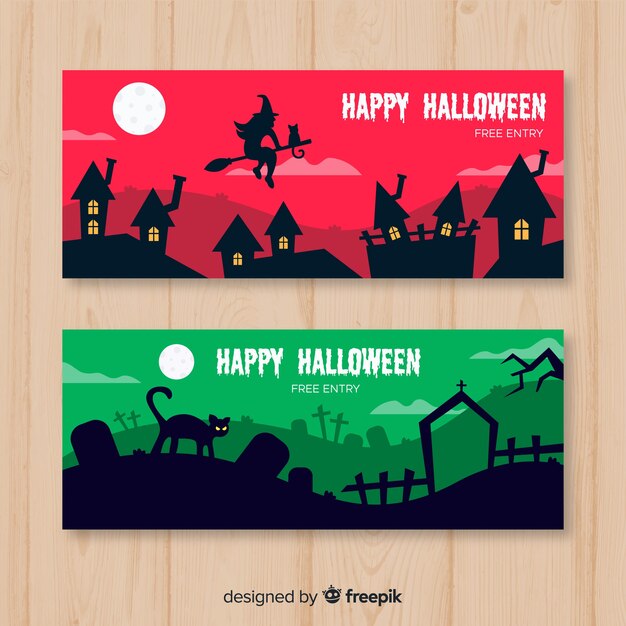 Halloween web banner collection with flat design