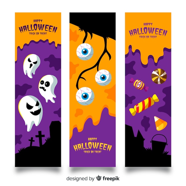 Halloween web banner collection with flat design