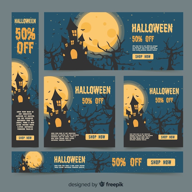 Free vector halloween web banner collection with flat design