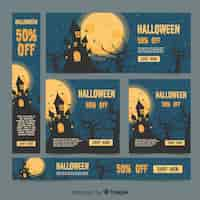 Free vector halloween web banner collection with flat design