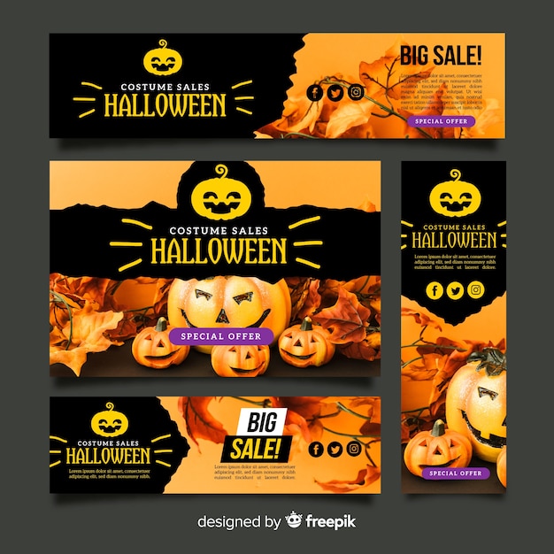 Halloween web banner collection with realistic design