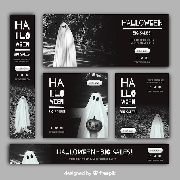 Free vector halloween web sale banner set with image