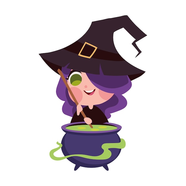 halloween witch and cauldron isolated icon