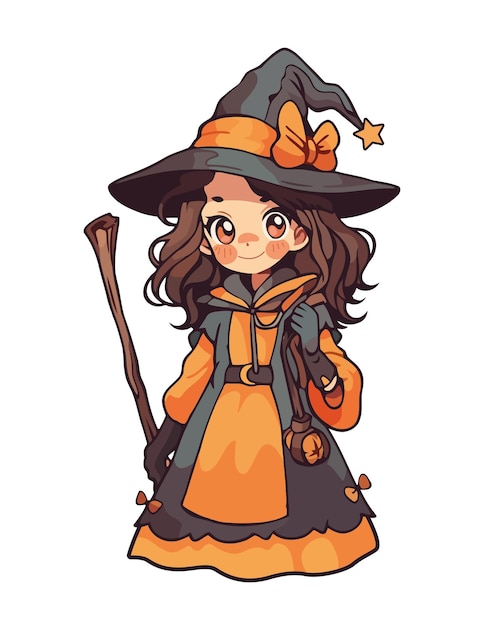 Free vector halloween witch with broomstick isolated icon