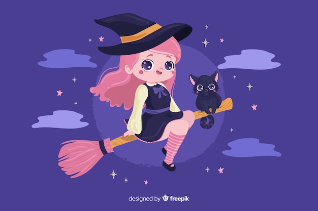 Halloween witch with cute cat