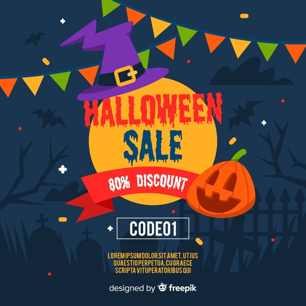 Hallowen sale with discount in flat design 