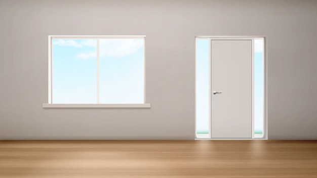 Free Vector hallway interior window and door with glass panels