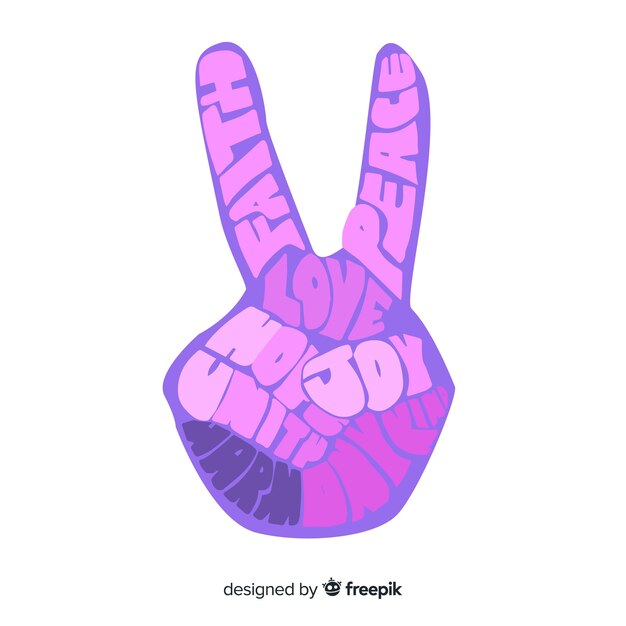 Hand doing  the peace sign with hand drawn style