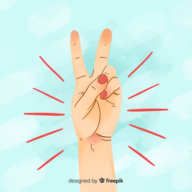 Free Vector hand doing  the peace sign with hand drawn style