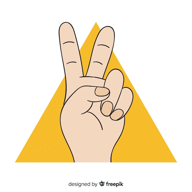 Free Vector hand doing  the peace sign with hand drawn style