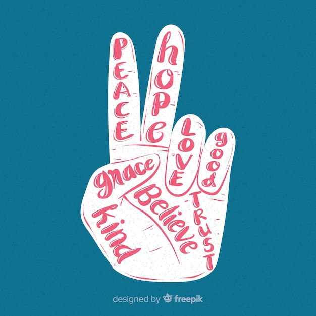 Free Vector hand doing  the peace sign with hand drawn style