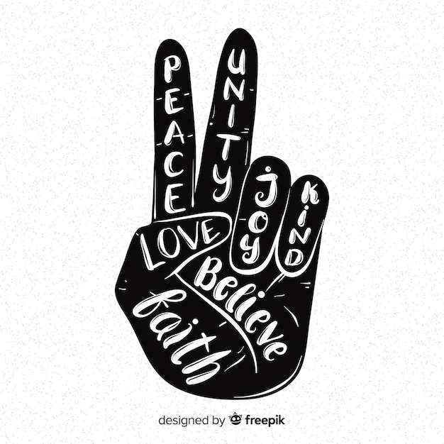 Hand doing  the peace sign with hand drawn style