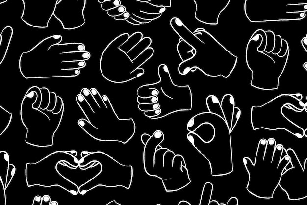 Free vector hand doodle pattern background, cute gesture in black and white vector