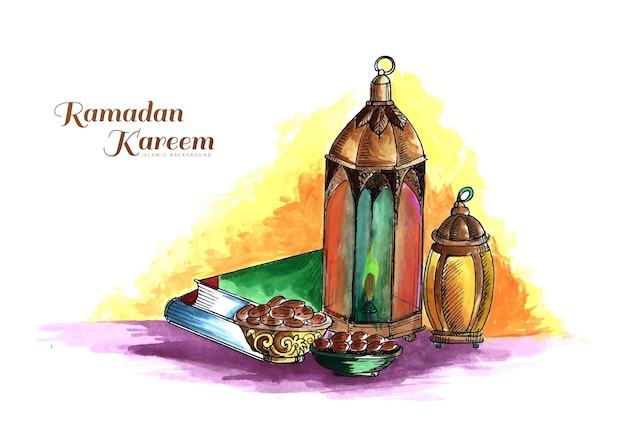 Free Vector hand draw arabic lamps ramadan kareem greeting card background