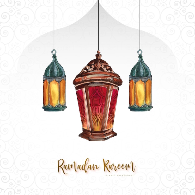 Free Vector hand draw arabic lamps ramadan kareem greeting card background