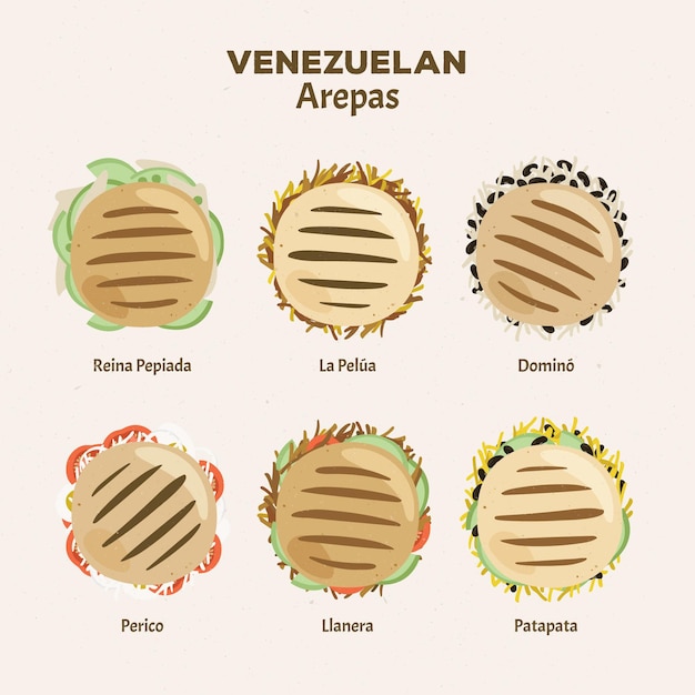 Hand draw arepas top view