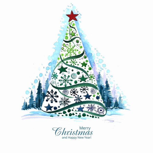 Hand draw artistic christmas tree card design