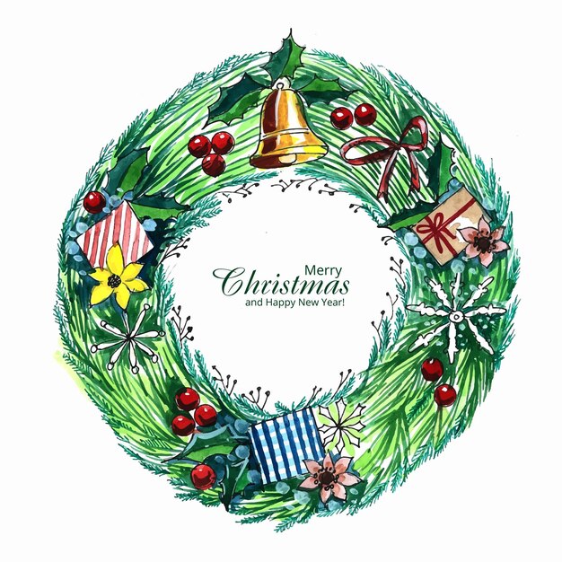 Hand draw artistic christmas wreath celebration card background