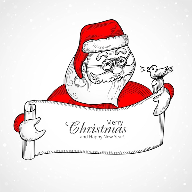 Hand draw christmas santa claus holding message card background