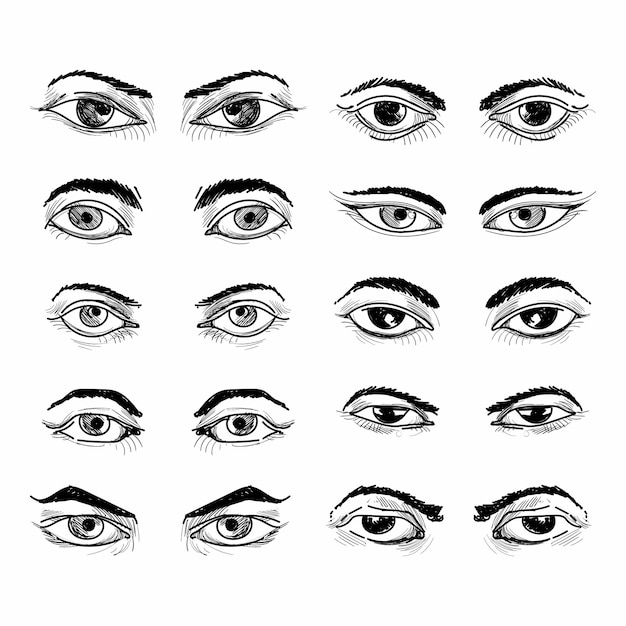 Free Vector hand draw different eye sketch set design