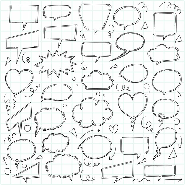 Hand draw doodle blank speech chat bubbles sketch