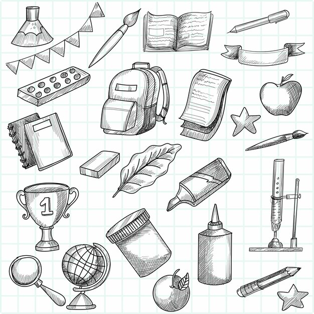 Hand draw doodle education and work set