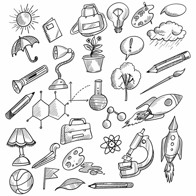 Hand draw doodle sketch icon set design