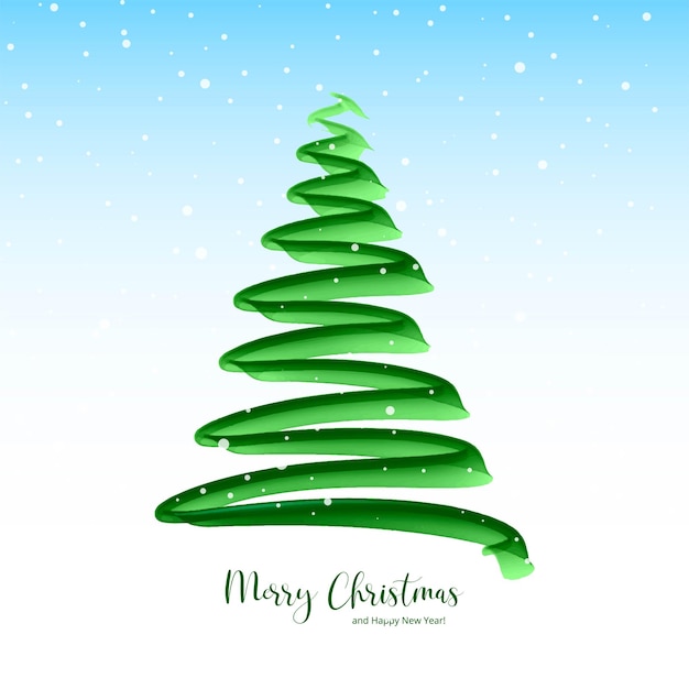 Hand draw green christmas tree card on white background