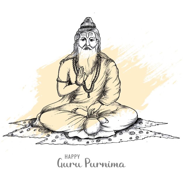 Hand draw guru purnima sketch on honoring celebration card background