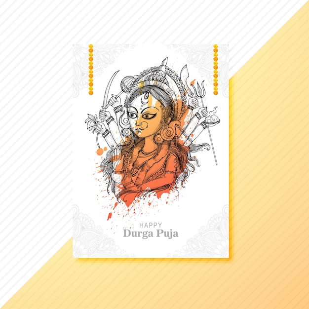 Free vector hand draw happy durga puja festival template brochure background