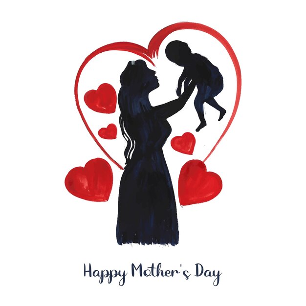 Hand draw happy mothers day mom and child love card background