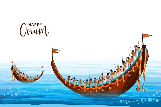 Free Vector hand draw happy onam festival of south india on snakeboat race celebration card design