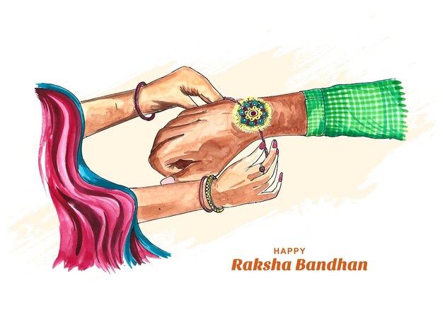 Hand draw happy raksha bandhan sister tying rakhi to brother card background