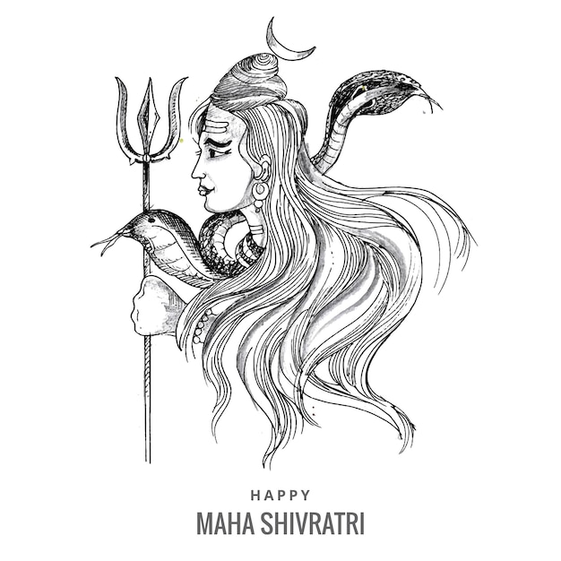 Free Vector hand draw hindu lord shiva sketch for indian god maha shivratri background